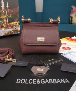 Dolce & Gabbana Small Sicily Bag In Dauphine Burgundy For Women 7.5in/19cm DG