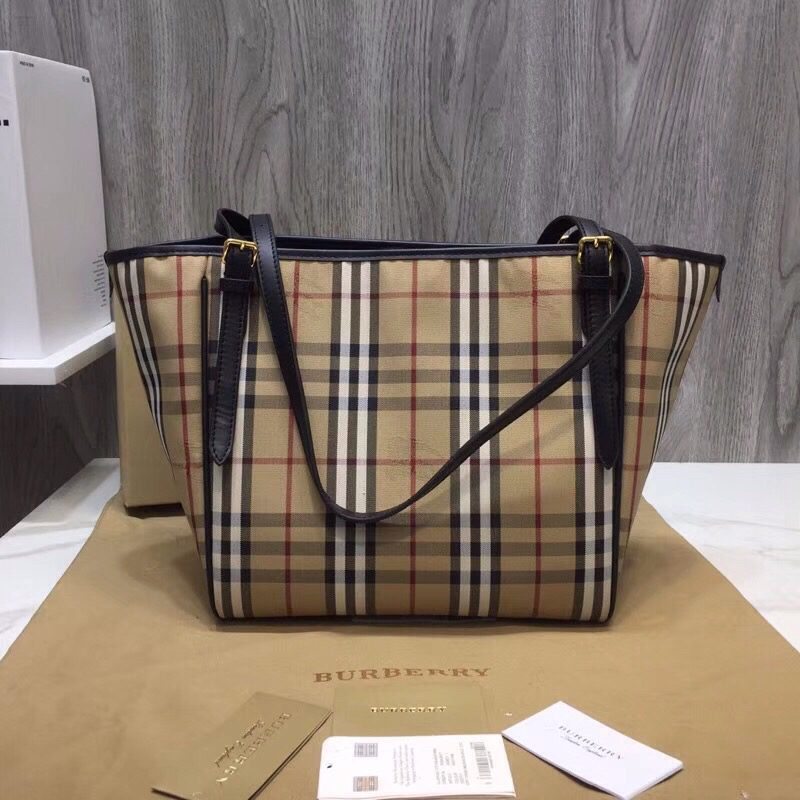 Burberry The Small Canter Horseferry Check Tote Black For Women, Women’s Bags 11.6in/29.5cm