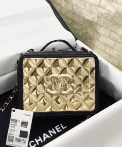 Chanel Vanity Case Black With Gold Metal For Women, Women’s Handbags, Shoulder And Crossbody Bags 7.2in/19cm AS2900