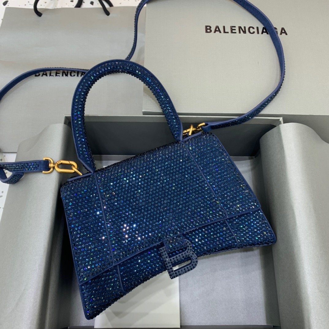BALENCIAGA Hourglass Small Handbag In Dark Blue, For Women, Women’s Bags 9in/23cm