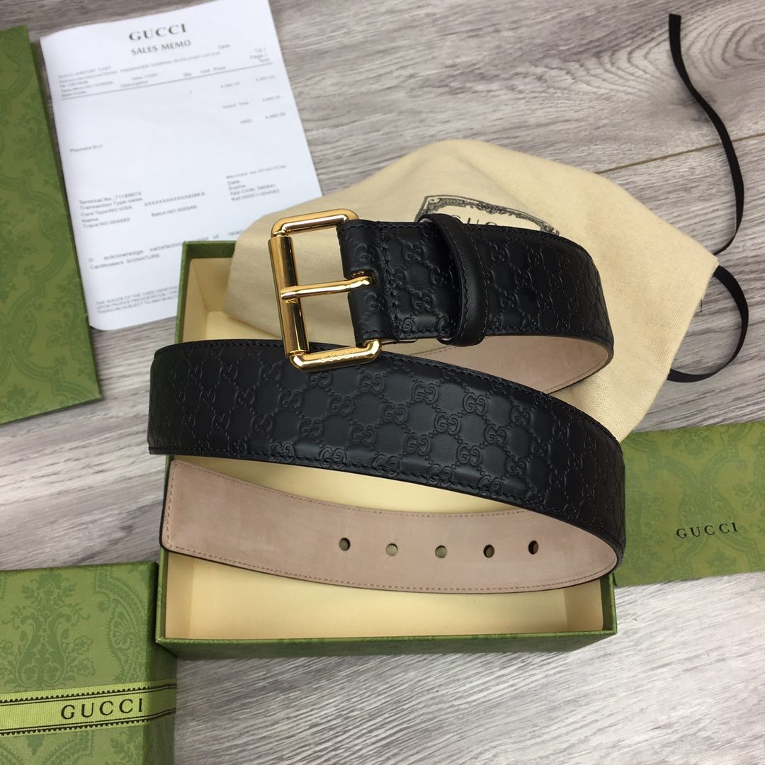 Gucci Belt Signature With Square Buckle Black For Women, Women Belt