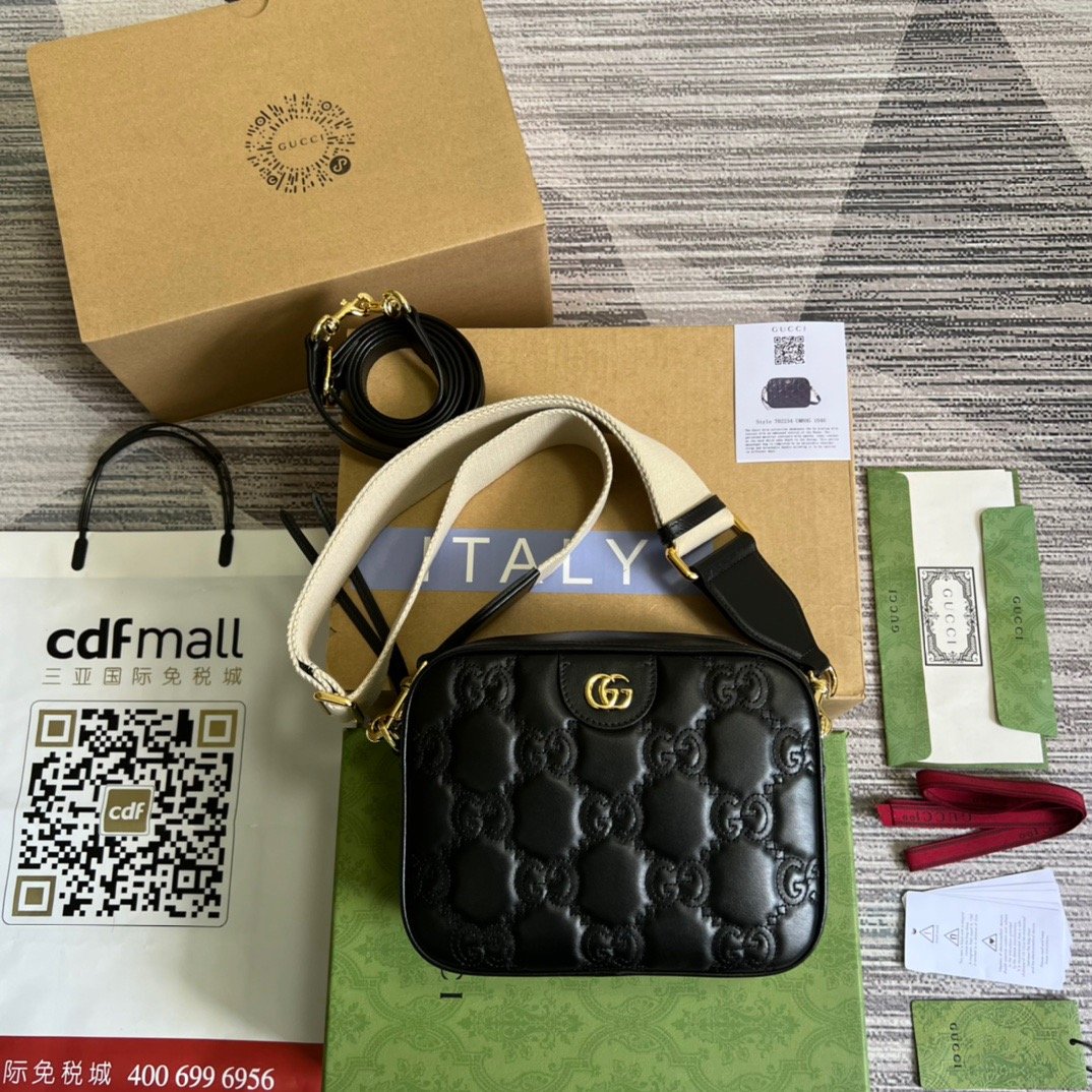 Gucci Matelasse Shoulder Bag Black For Women, Women’s Bags 8.5in/22cm Gucci 702234 UM8HG 1046