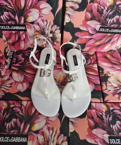 Dolce & Gabbana Nappa DG Sandals White For Women DG Shoes