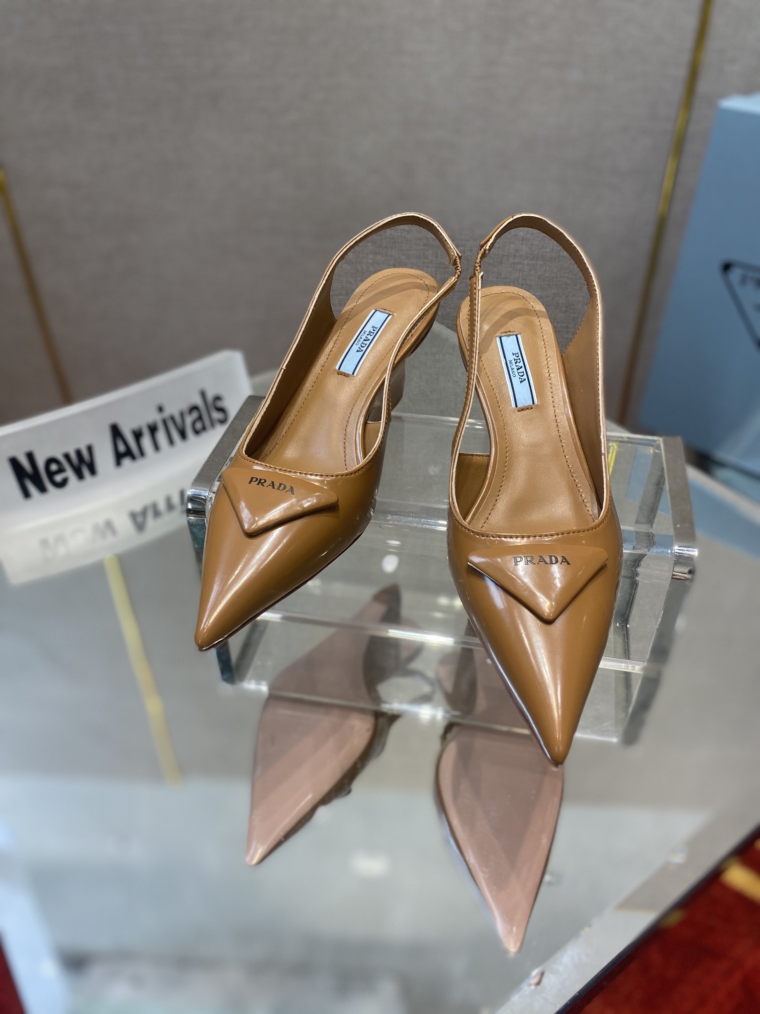 Prada Brushed Slingback Pumps Brown For Women 2.6in/65mm Prada