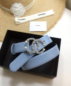 Chanel Belt With Double C Buckle Blue with Gold mix Blue Hardware Women Belt