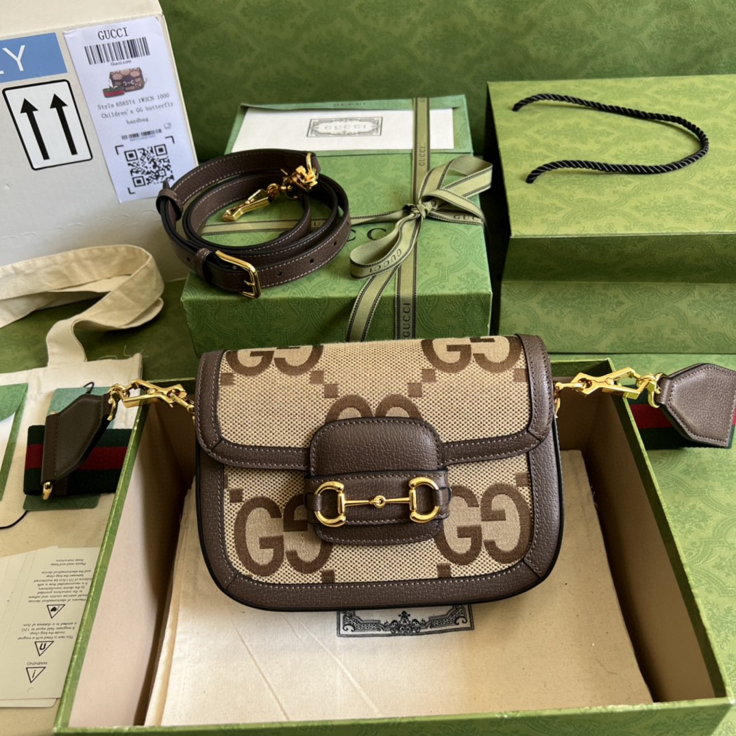 Gucci Horsebit 1955 Jumbo Mini Bag Camel And Ebony Jumbo Gucci Canvas For Women 8in/21cm 658574 UKMDG 2570