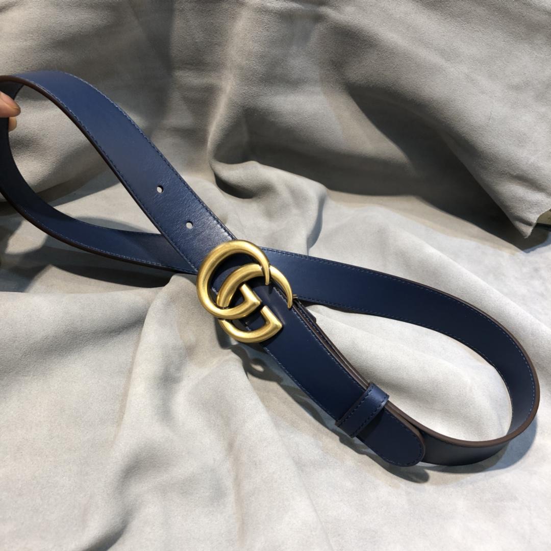 Gucci Thin Belt With Double G Buckle Blue GG, Women Belt 409417