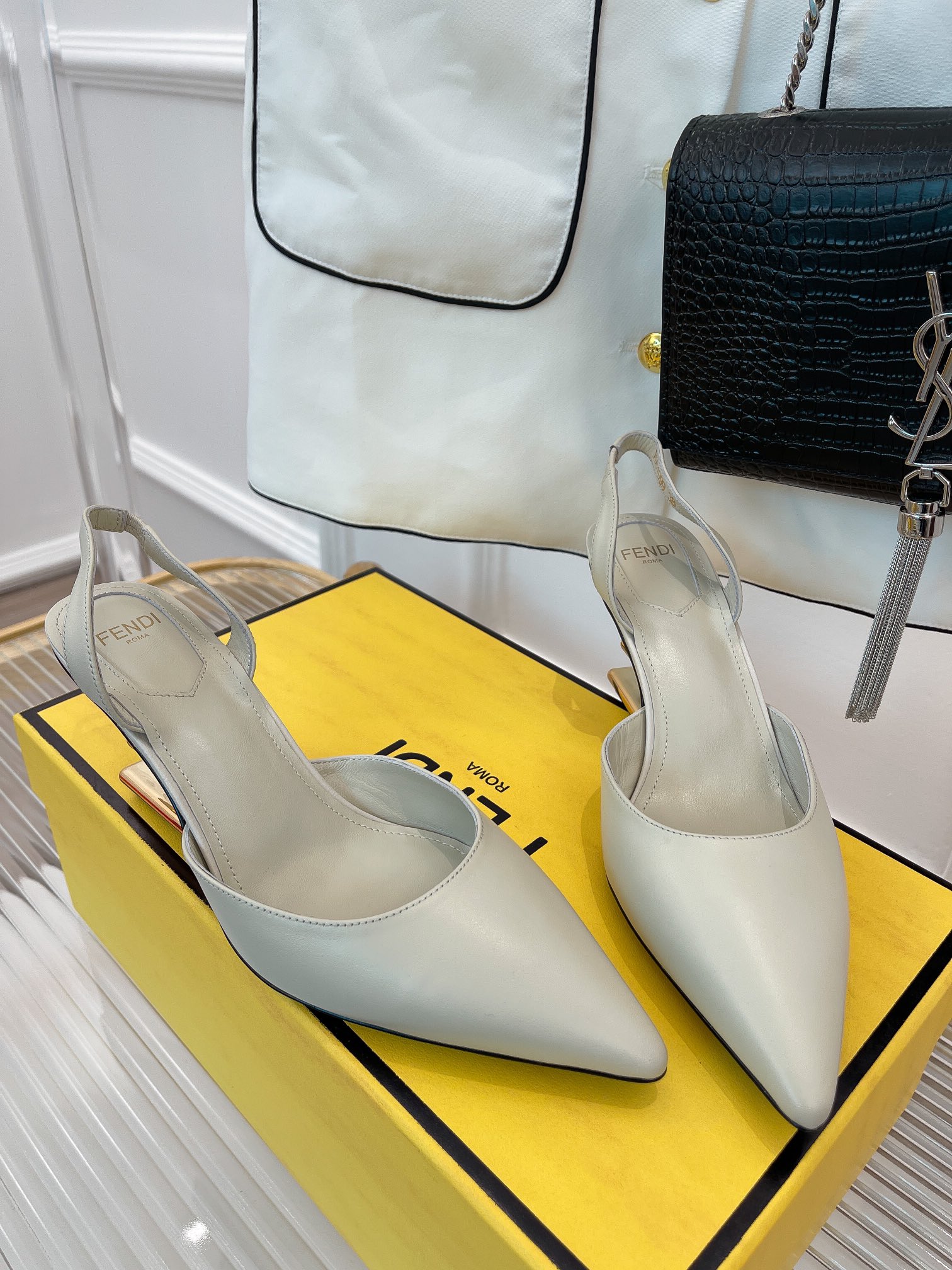 Fendi First Grey High-Heeled Slingbacks For Women 