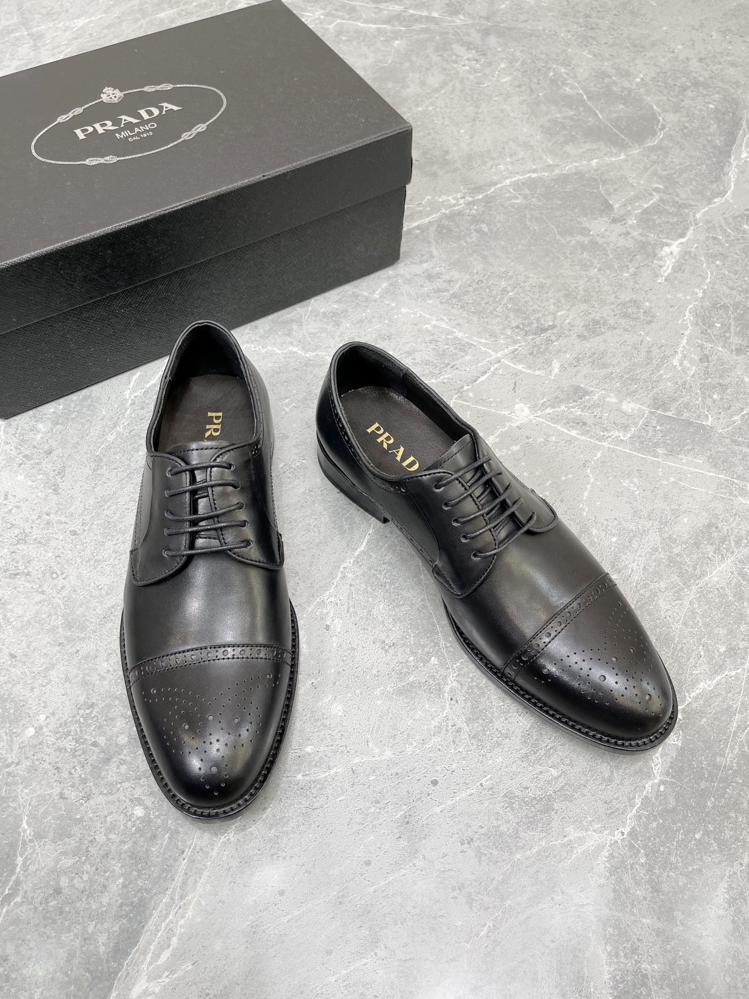 Prada Brushed Oxford Shoes Black For Men 1in/25mm Prada