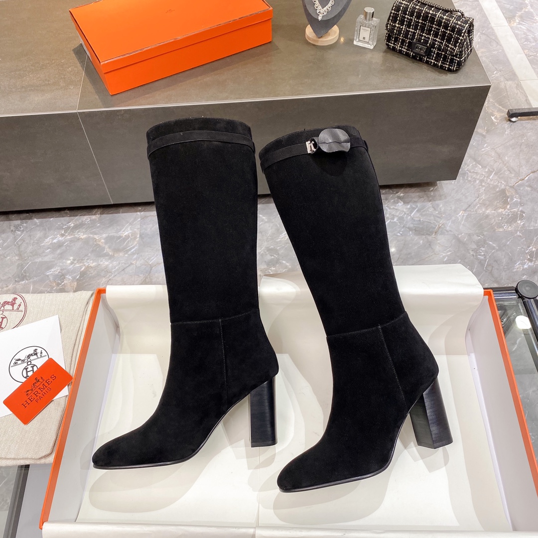 Hermes High Heel Boots Black For Women 3.54in/9cm