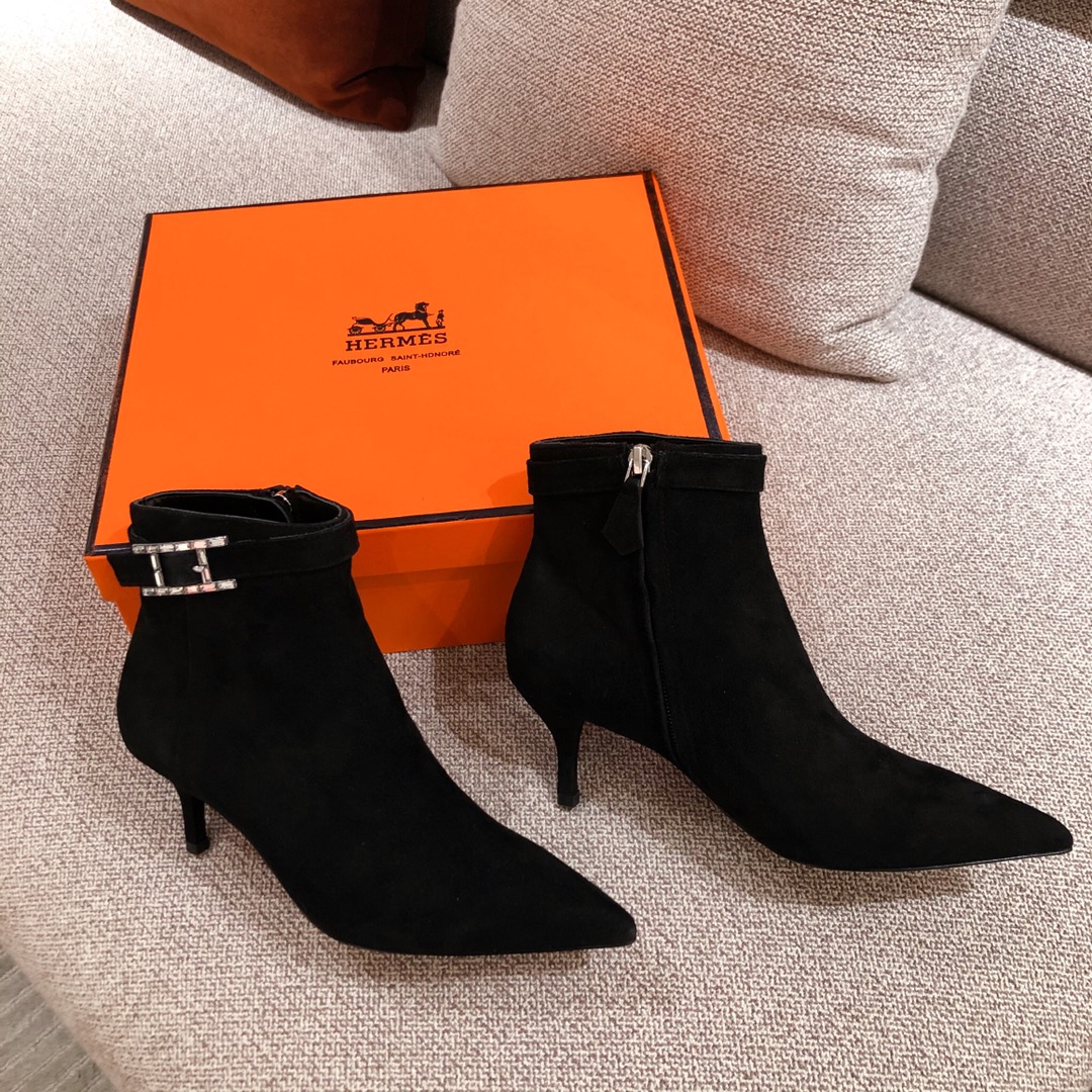Hermes Blanche Ankle Boots Black For Women 2.4in/6cm H202012Z 02360