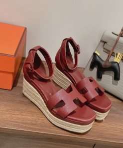 Hermes Doll 40 Espadrilles Red For Women 1.6in/4cm