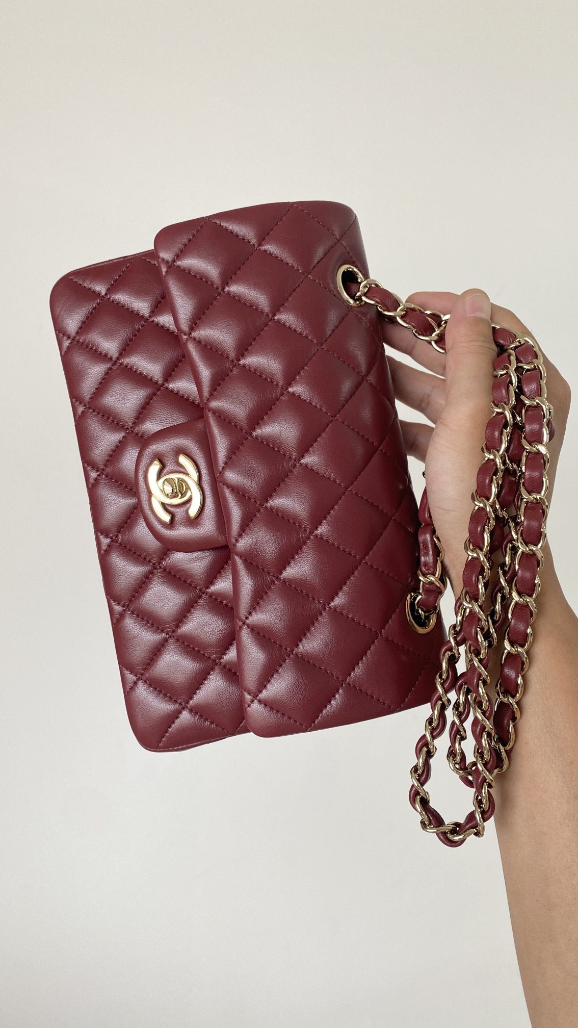 Chanel Small Classic Handbag Dark Red For Women, Women’s Bags 9.1in/23cm