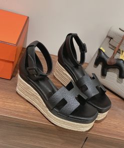 Hermes Doll 40 Espadrilles Black For Women 1.6in/4cm