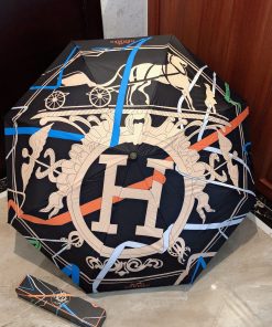 Hermes Pluie De H Folding Umbrella Black