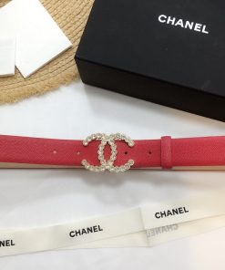 Chanel Belt With Beaded Buckle Red With Gold Toned Hardware Women Belt
