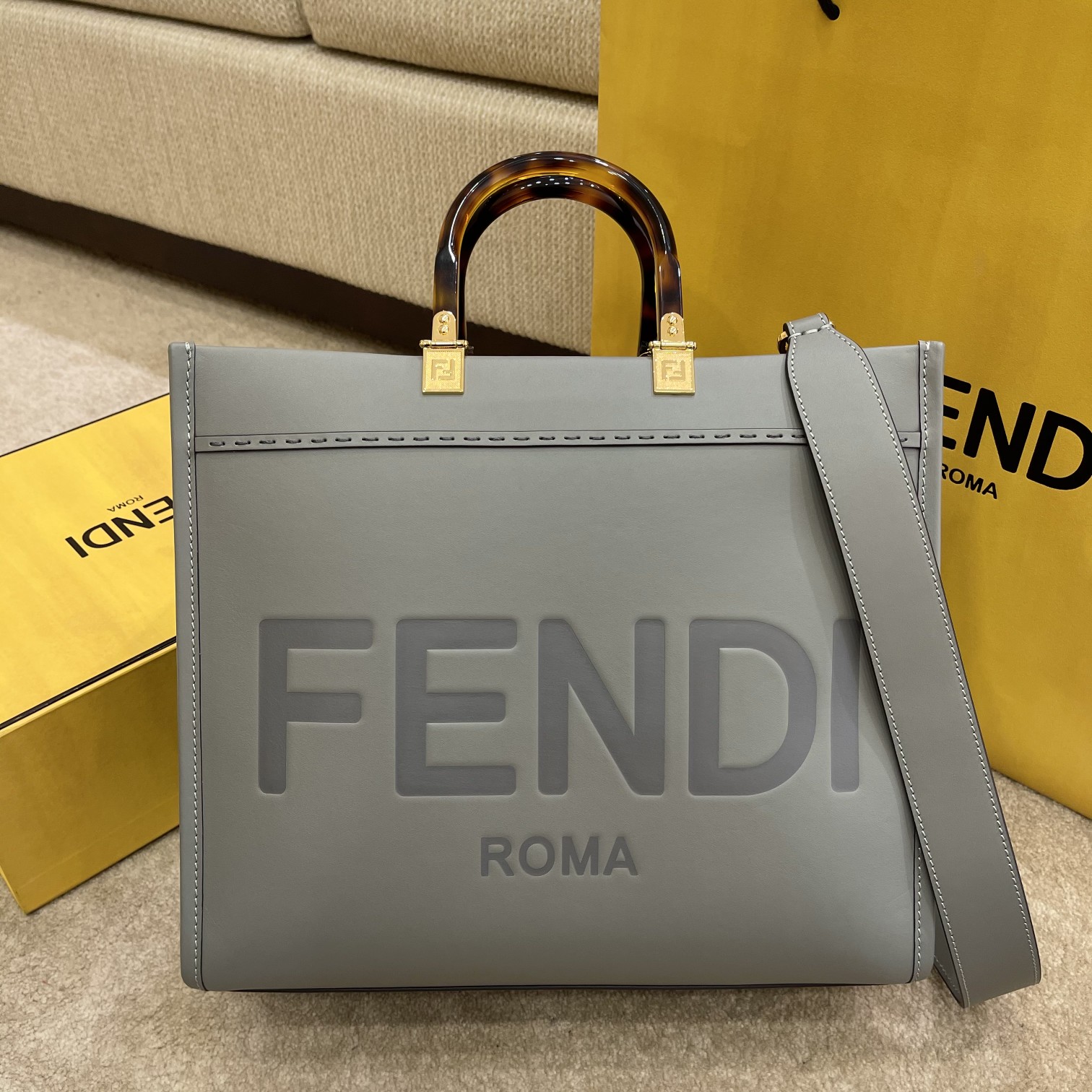 Fendi Tote Bag Grey For Women, Wonmen’s Bags 13.8in/35cm FF 8BH386ABVLF1BZC