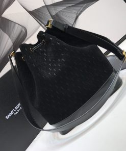 Yves Saint Laurent All-Over Monogram Bucket Bag Black For Women 10.5in/27cm YSL 