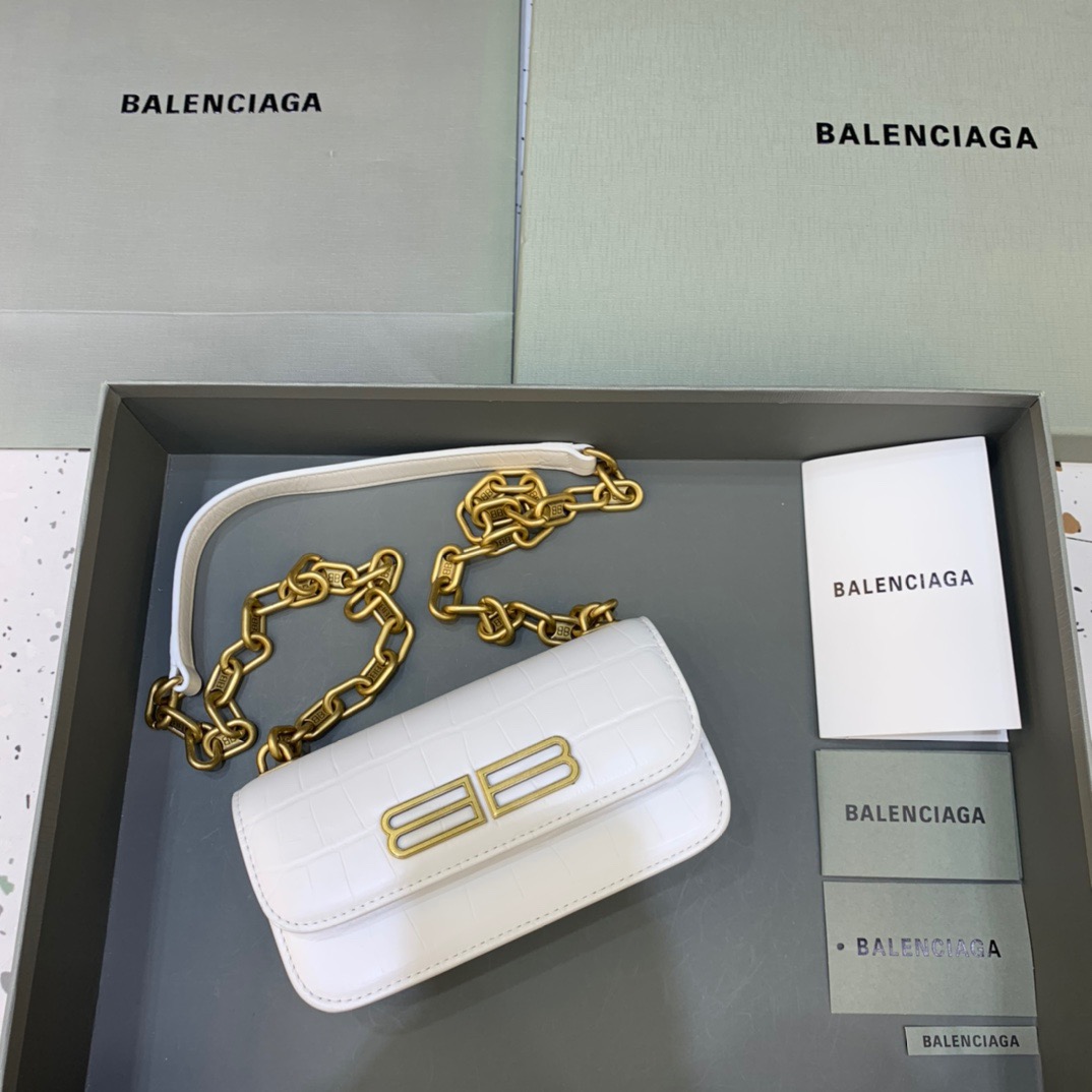 BALENCIAGA Gossip Small On Chain Shoulder Bag White, For Women, Women’s Bags 7.4in/19cm