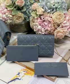 Christian Dior Lady Dior Pouch Smoky blue, For Women, Women’s Handbags 8.5in/21.5cm CD
