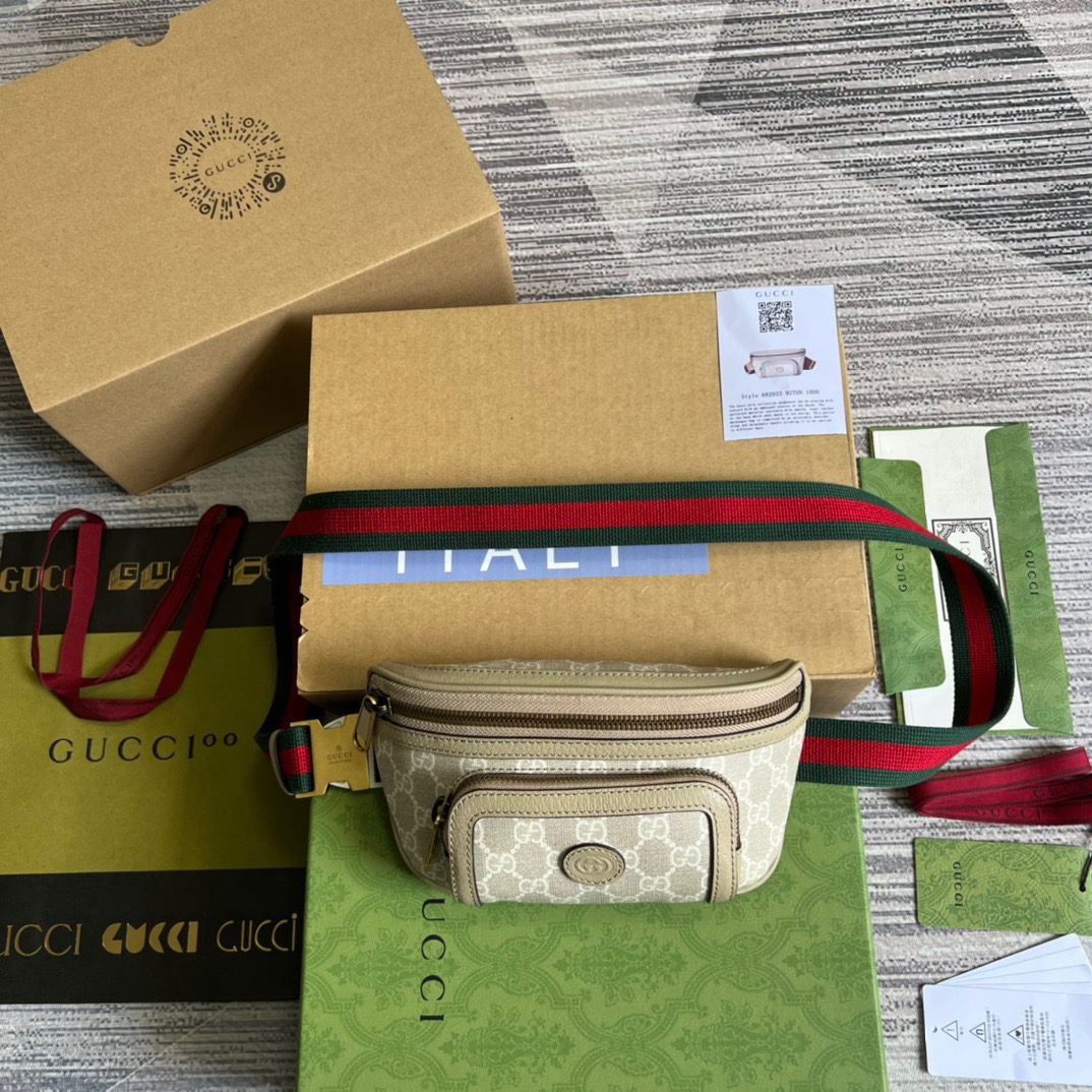 Gucci Belt Bag With Interlocking G Beige And White Gucci Sumpreme Canvas For Women  9in/23cm Gucci 682933 UULCT 9682
