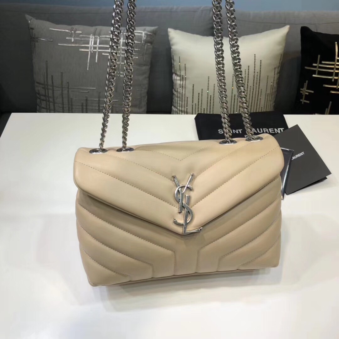 Yves Saint Laurent Loulou Small Chain Bag In Matelassé “Y” Beige For Women 9.8in/23cm YSL 