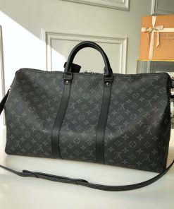 Louis Vuitton Keepall Bandouliere 55 Monogram Eclipse Canvas For Men, Men’s Bags, Travel Bags 21.7in/55cm LV M40605