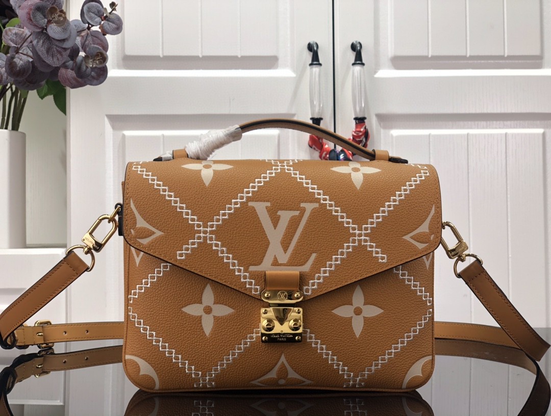 Louis Vuitton Pochette Metis Monogram Empreinte Arizona Brown For Spring, Women’s Handbags, Shoulder And Crossbody Bags 9.8in/25cm LV M46018