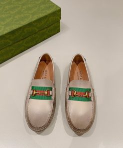 Gucci Women’s Horsebit Driver With Web Distressed Beige