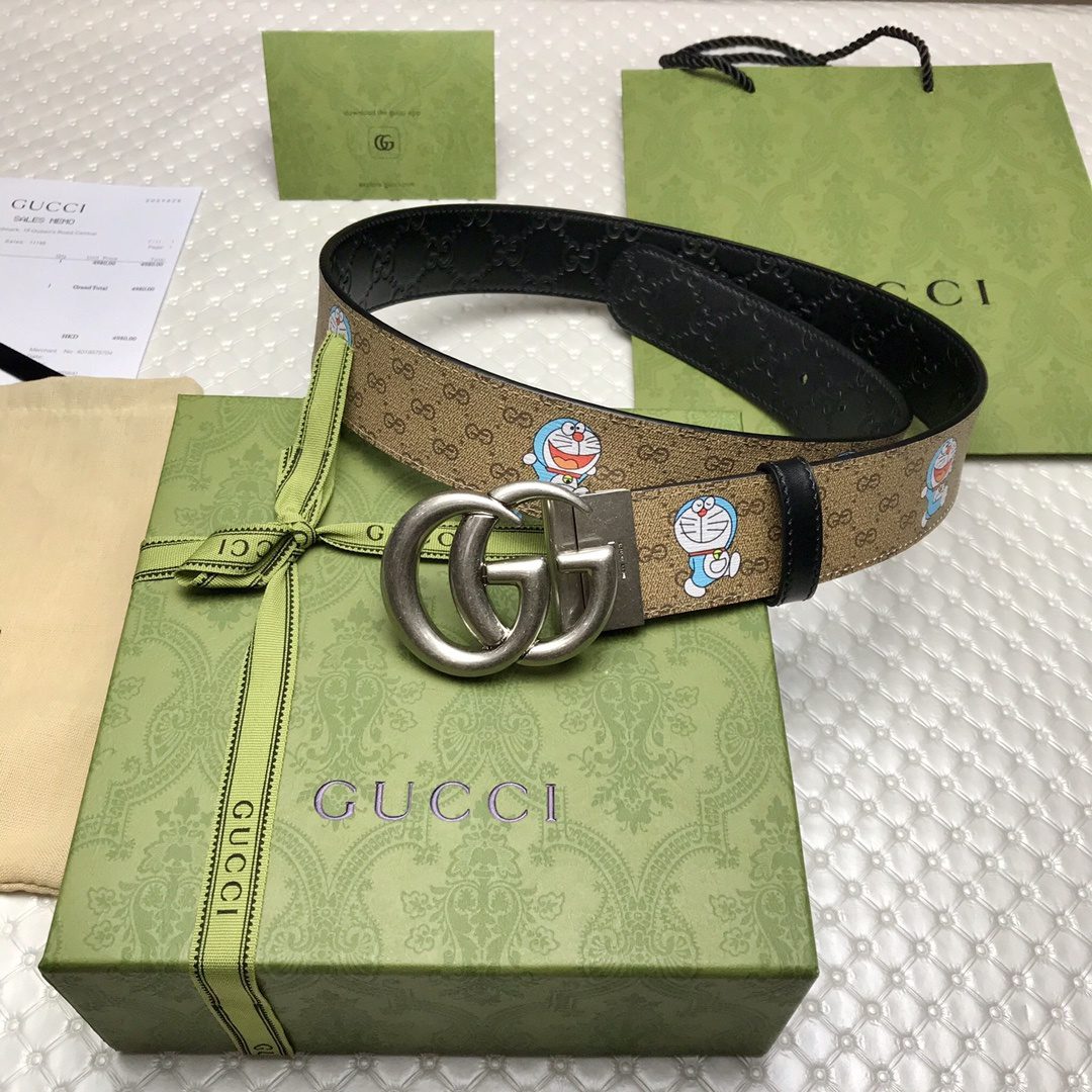 GUCCI Supreme Belt With Double G Buckle Doreamon Beige/Ebony Gucci Supreme Canvas For Women, Women Belt