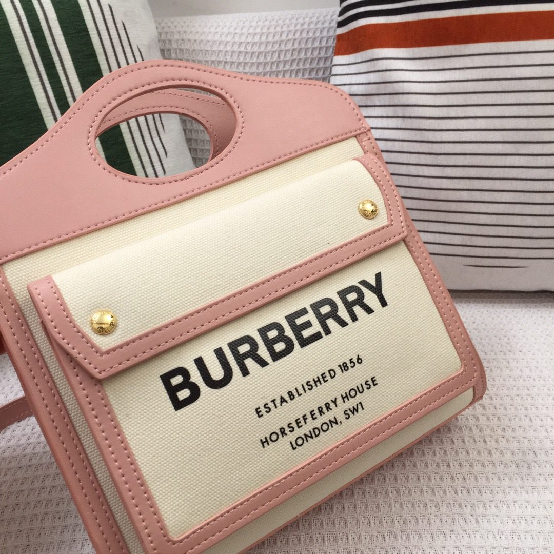 Burberry Mini Two-tone Canvas And Pocket Bag Pink For Women, Women’s Bags 10.4in/26.5cm