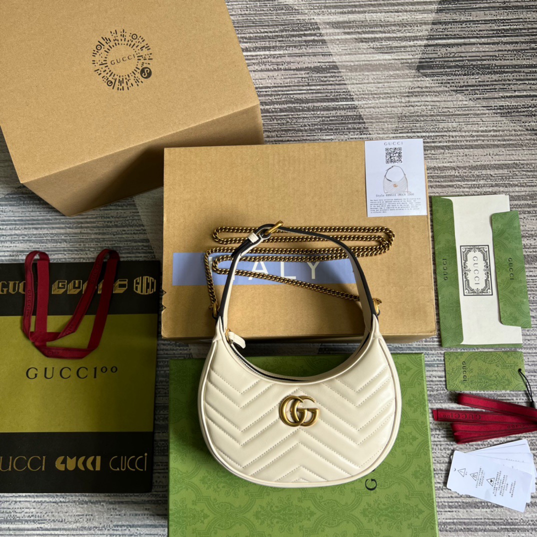 Gucci Marmont Half Moon Shaped Mini Bag White For Women, Women’s Bags 8.5in/22cm Gucci ‎699514 DTDHT 9022