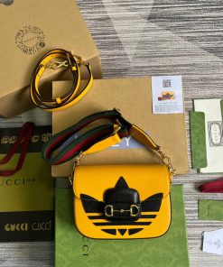 Gucci x Adidas Horsebit 1955 Mini Bag Yellow For Women, Women’s Bags 8.1in/21cm Gucci 658574 U3ZDG 7775