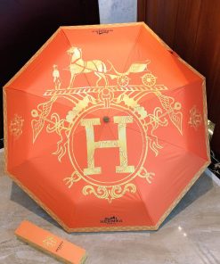 Hermes Pluie De H Folding Umbrella Orange