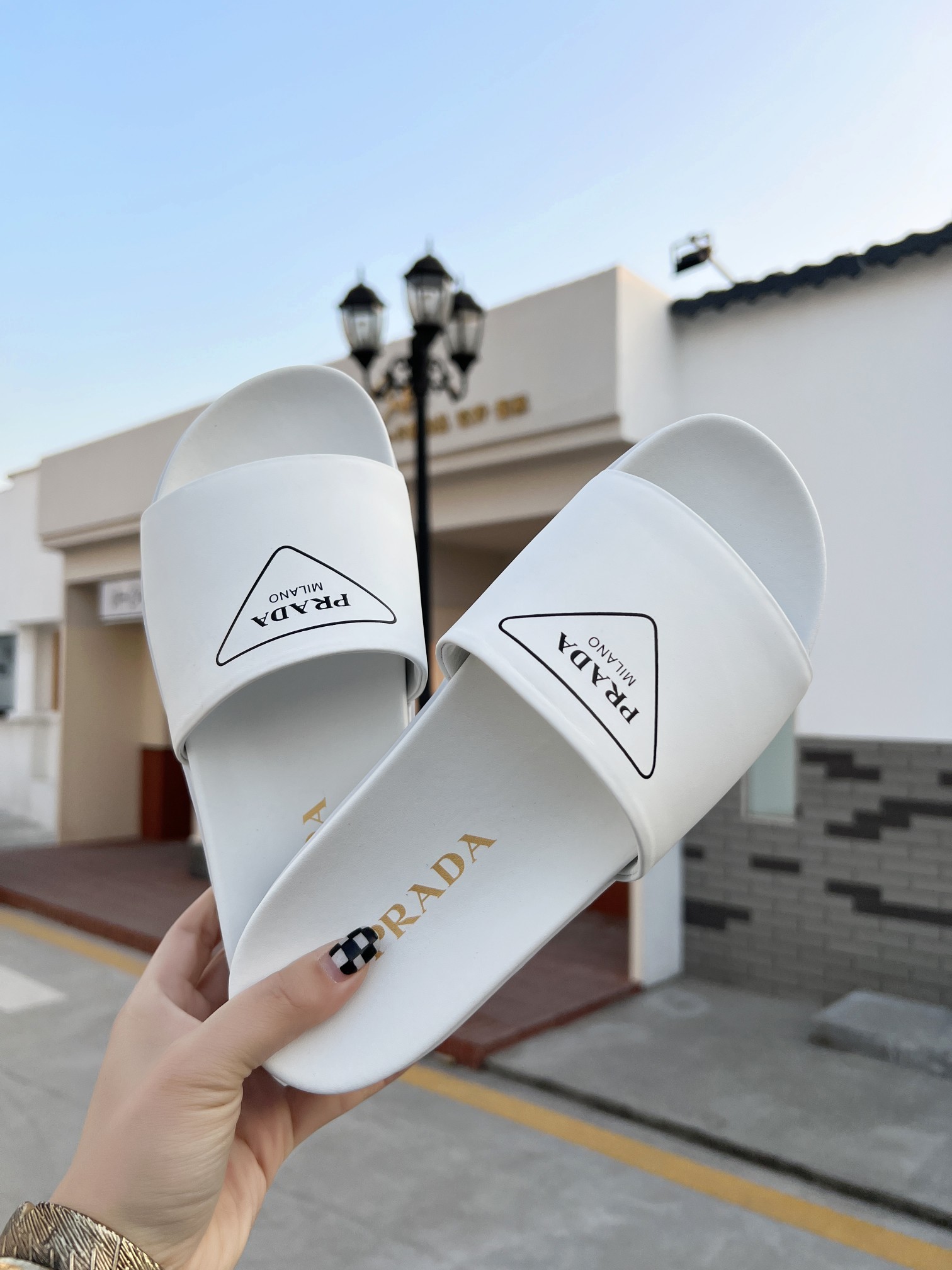 Prada Slide Sandals White For Women 1.4in/35mm Prada 2X3060_A21_F0009