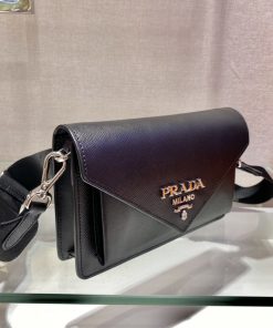 Prada Saffiano Mini Envelope Bag Black For Women, Women’s Bags 7.9in/20cm 1BP020_2EVU_F0002_V_N2O