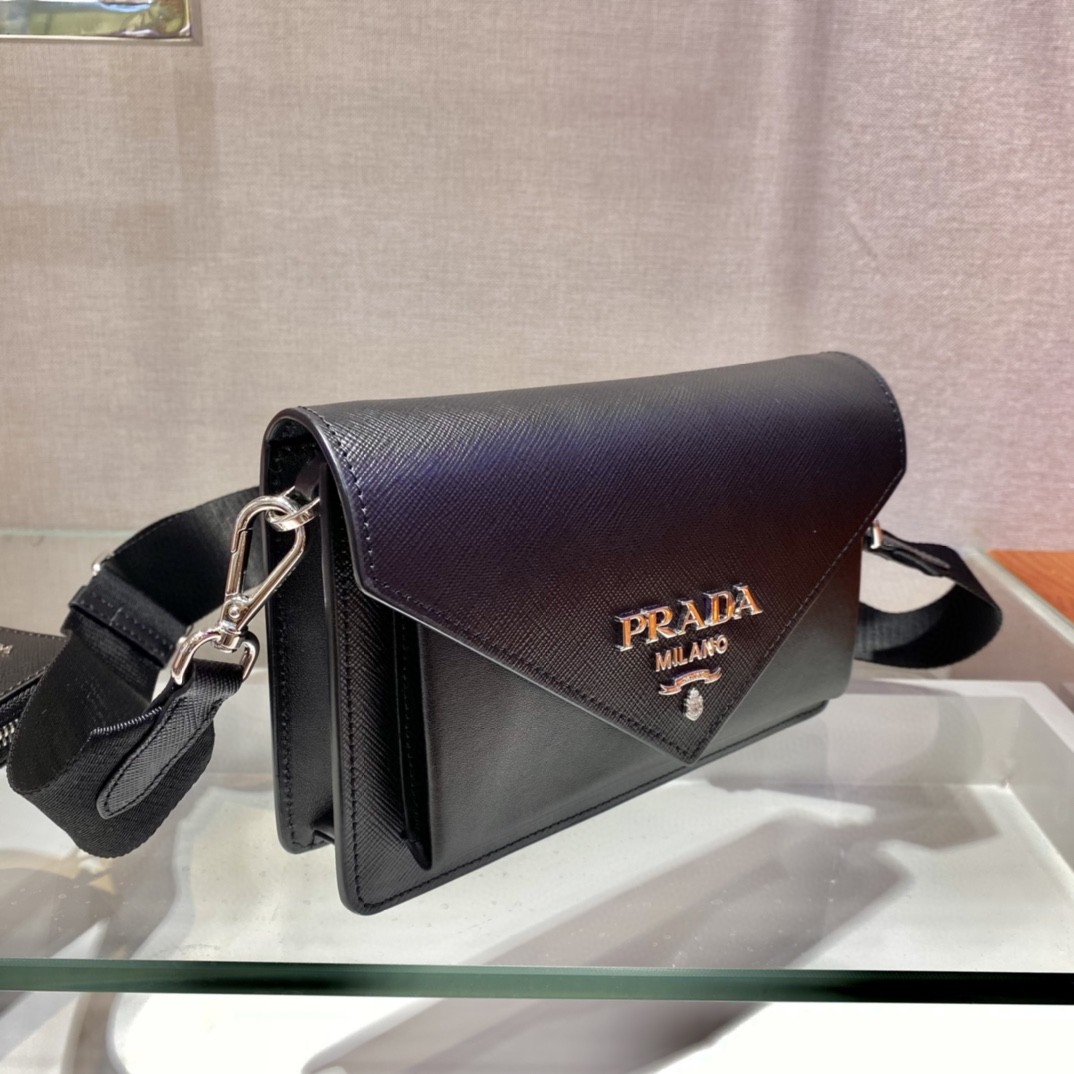 Prada Saffiano Mini Envelope Bag Black For Women, Women’s Bags 7.9in/20cm 1BP020_2EVU_F0002_V_N2O
