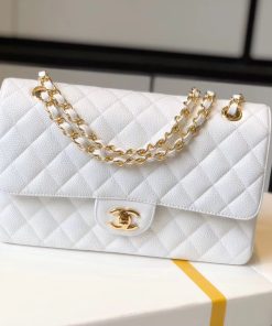 Chanel Classic Medium Flapbag Golden Hardware White 10in/25.5cm