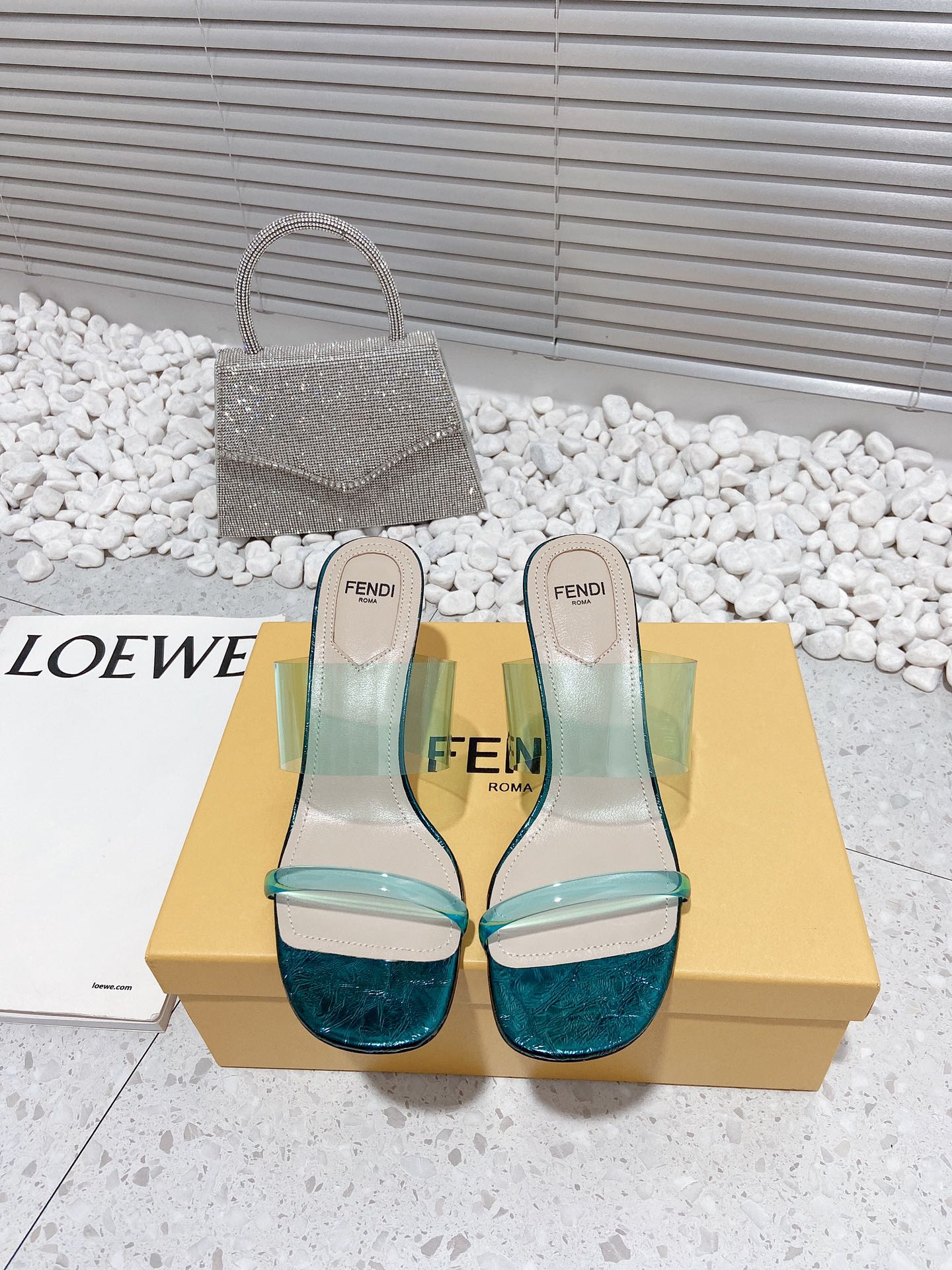 Fendi First Dark Green Transparent Medium-Heeled Sandals For Women