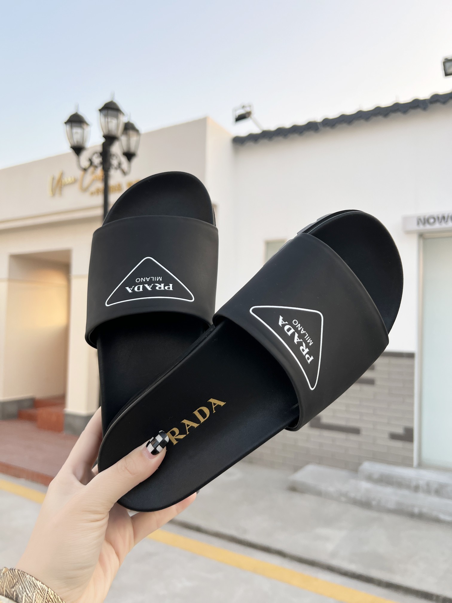 Prada Slide Sandals Black For Women 1.4in/35mm Prada 2X3060_A21_F0002