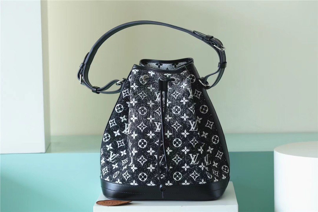 Louis Vuitton Petit Noe Monogram Jacquard Denim Black For Women, Women’s Handbags, Shoulder And Crossbody Bags 11.2in/28.5cm LV