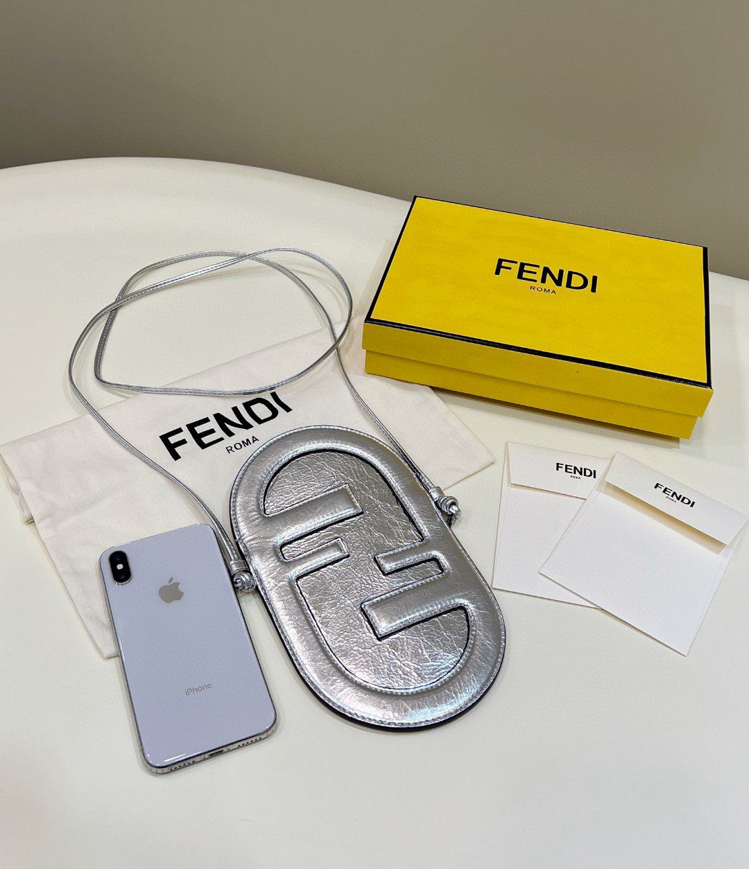 Fendi 12 Pro Phone Holder Silver Bag For Woman 21.5cm/8.5in 7AS055AISPF0MK5