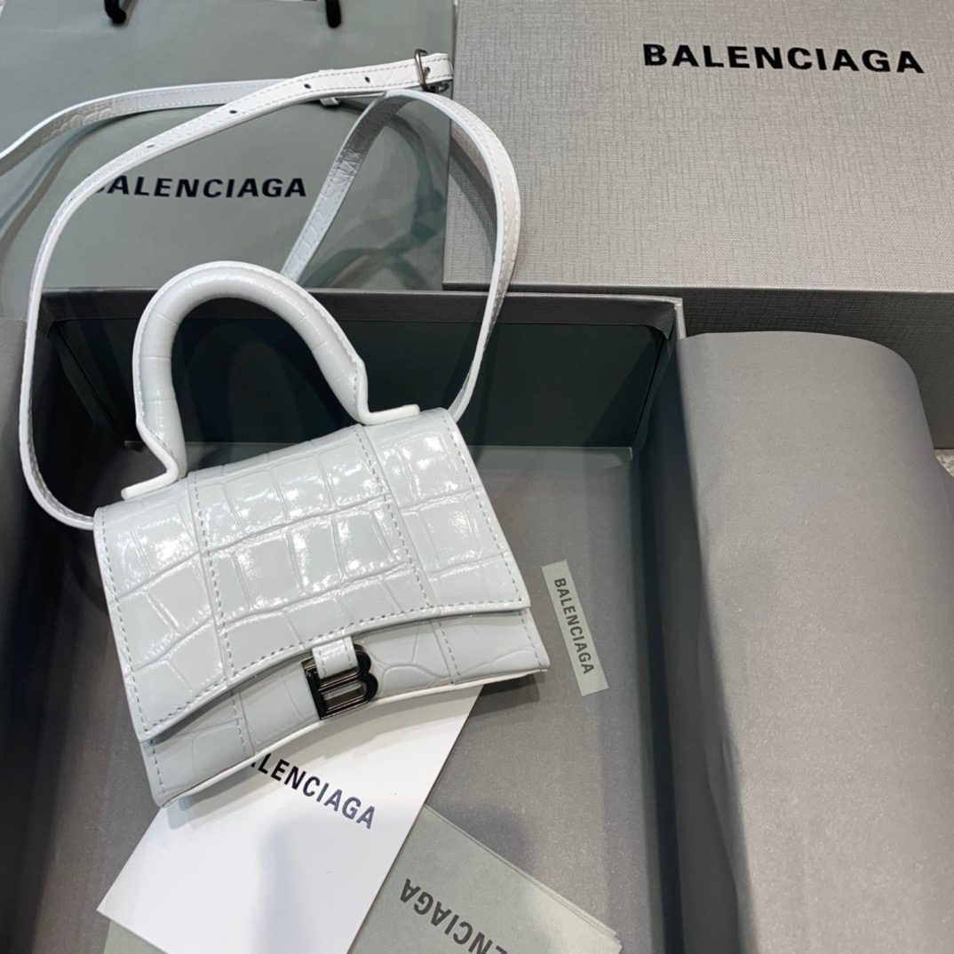 BALENCIAGA Hourglass Mini Handbag In White, For Women, Women’s Bags 4.7in/12cm 6373721LR6Y9016