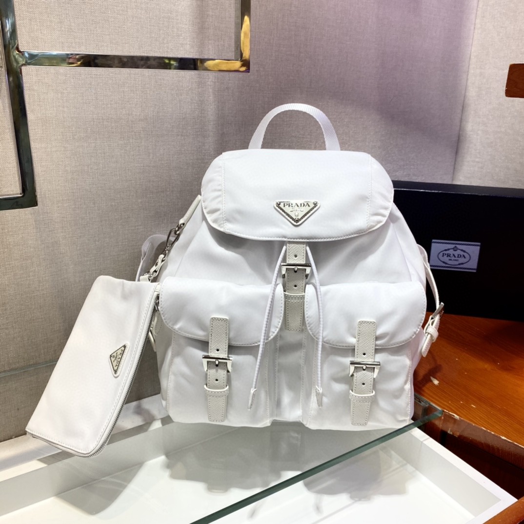 Prada Re-Nylon Medium Backpack White For Women, Women’s Bags 12.6in/32cm 1BZ811_RV44_F0009_V_OTO
