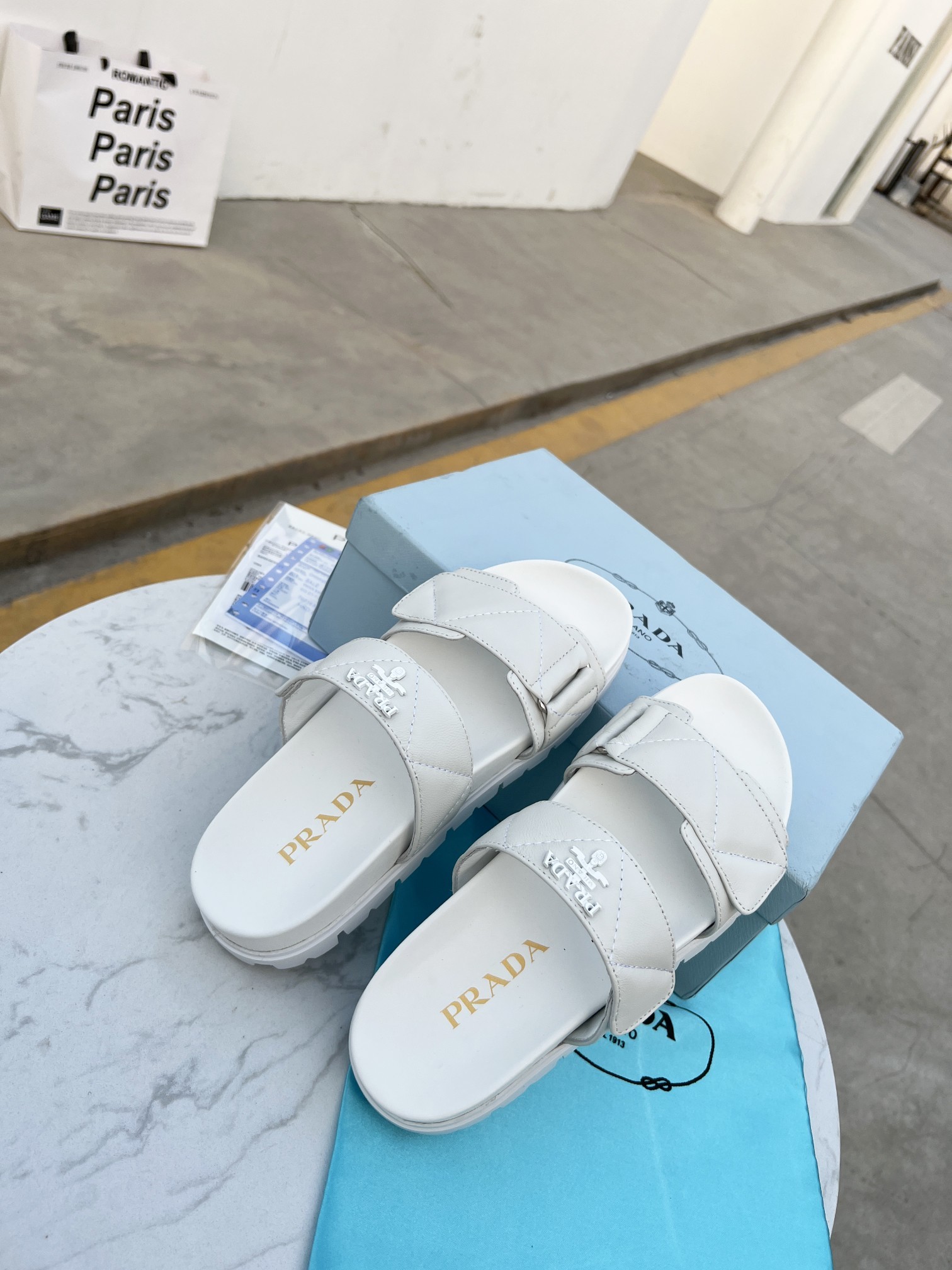 Prada Padded Nappa Slides White For Women 0.8in/20mm Prada