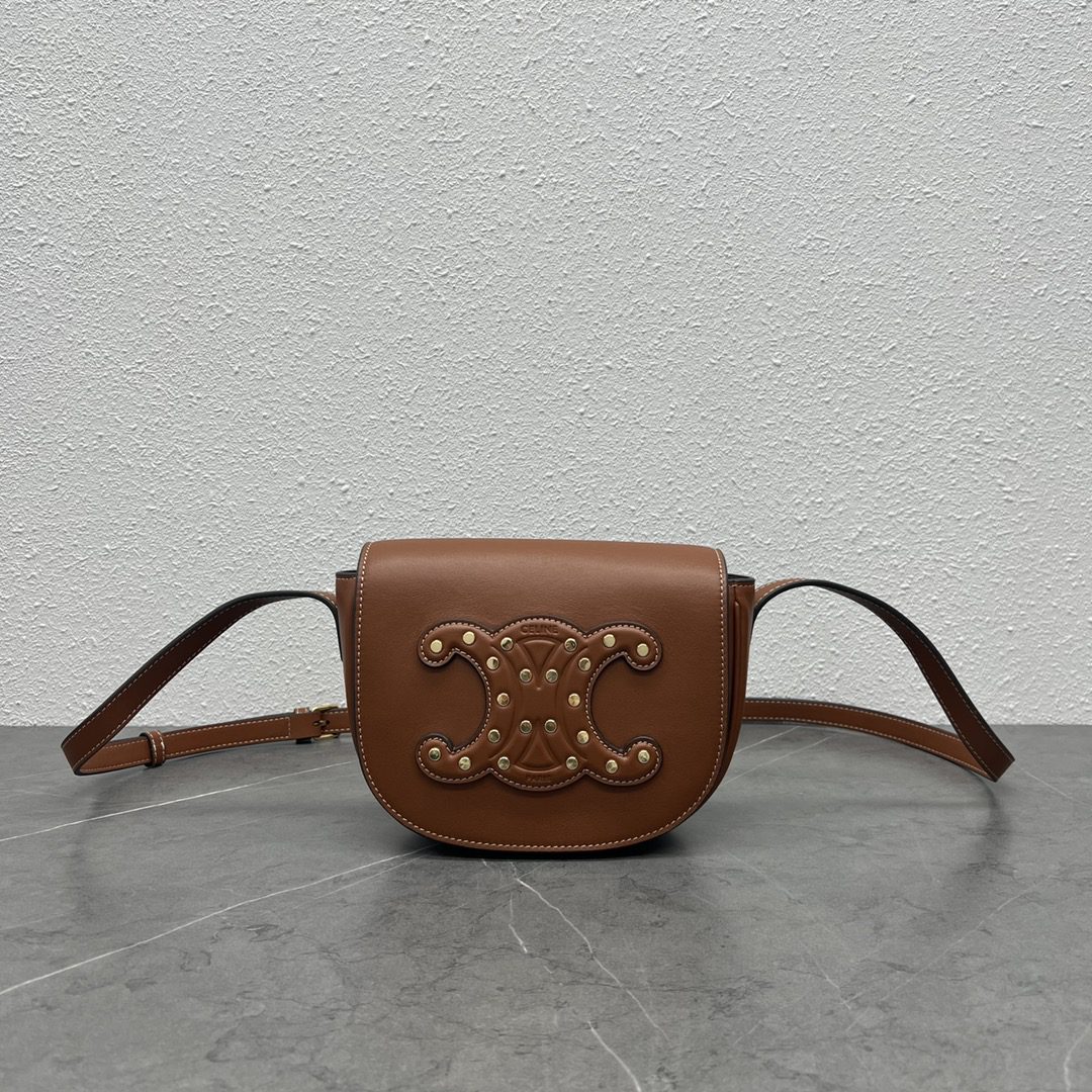 Celine Folco Cuir Triomphe With Studs Brown For Women 7in/19cm 198263DU9.04LU