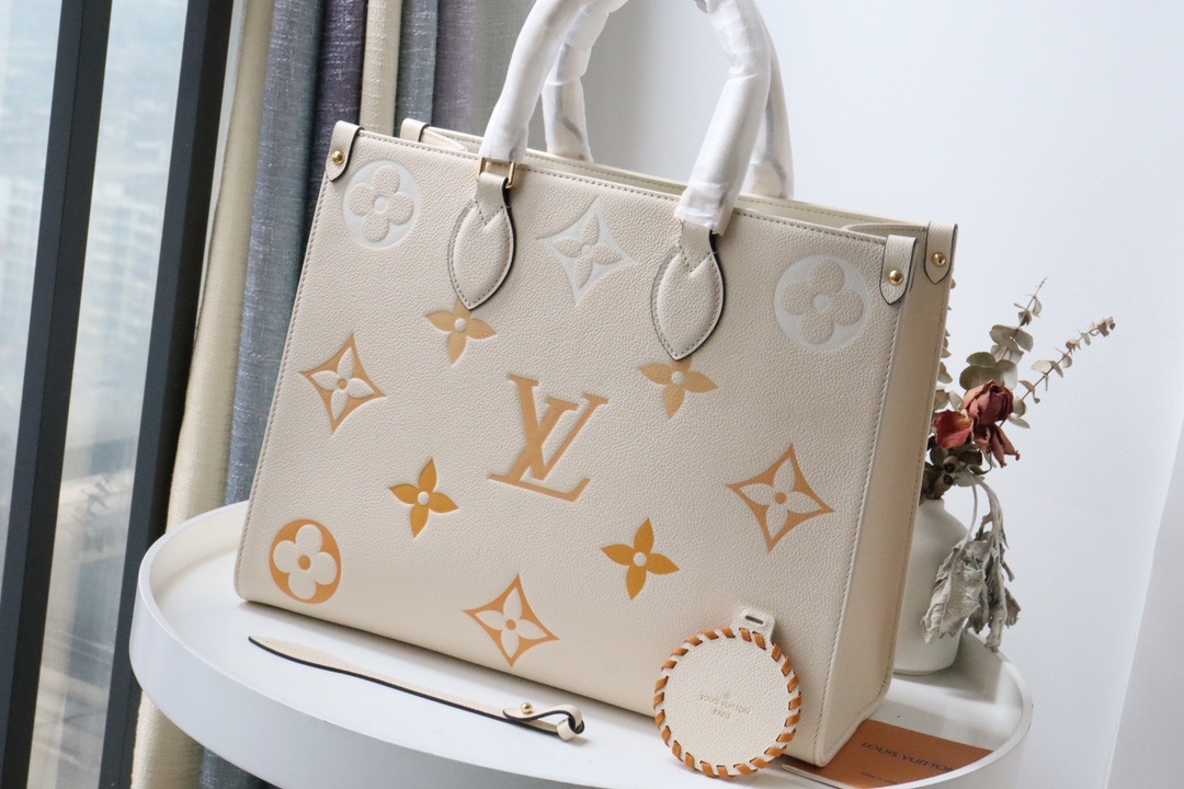 Louis Vuitton OnTheGo MM Tote Bag Monogram Empreinte Cream For The Pool Collection, Women’s Handbags 13.8in/35cm LV M45717