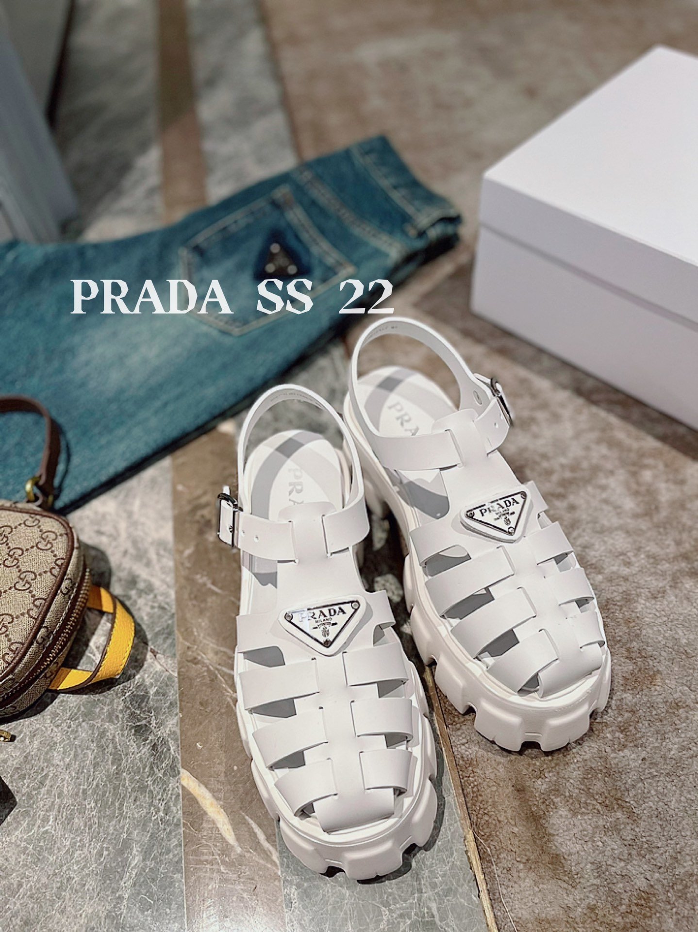 Prada Foam Rubber Sandals White For Women 2.2in/55mm Prada 1X853M_3LKK_F0009_F_055