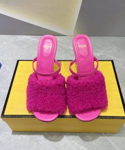 Fendi First Pink Sheepskin High-Heeled Sandals For Women 