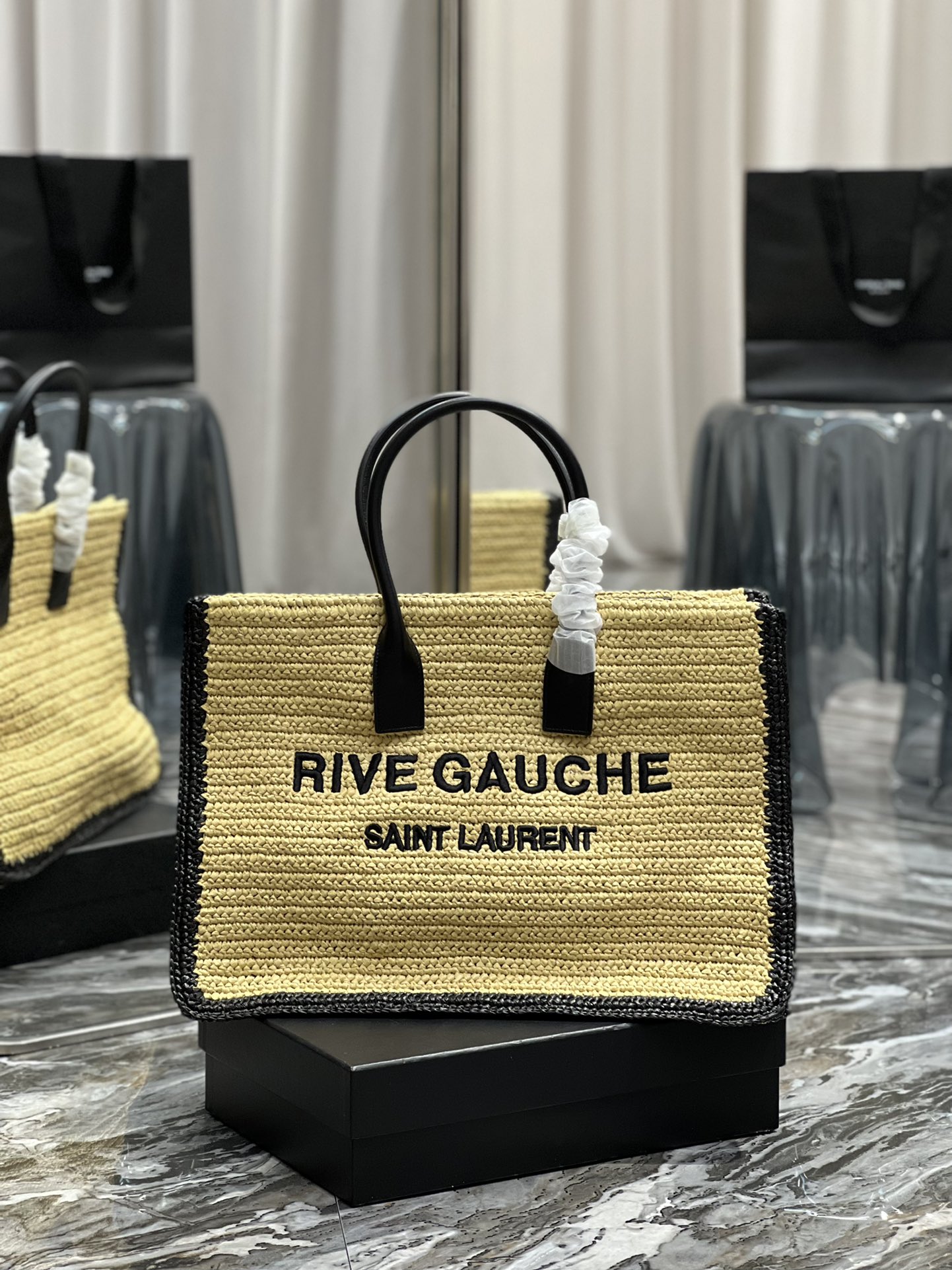Yves Saint Laurent Rive Gauche Tote Bag In Raffia For Women 18.9in/48cm YSL 685742GAAAG2099